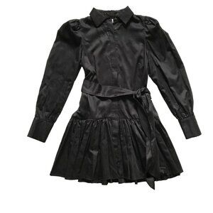 NWT Laroque Austin Mini Shirt Dress Womens XS Black Cotton Poplin Long Sleeve